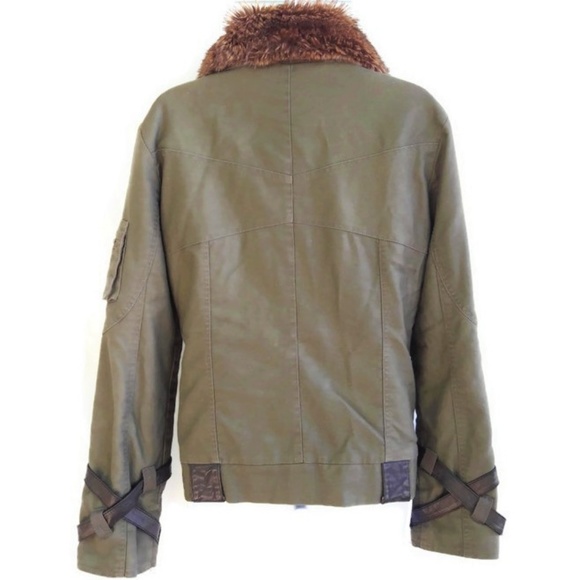 Vila Jacket DK Denmark Cargo Safari Leather Removable Fur Collar Quilt Lined S - Picture 3 of 8